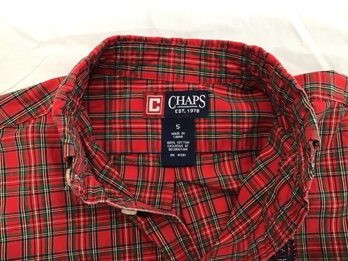 Chaps Boys Long Sleeve Shirt / Button Down Collar / Red Plaid / Size 5 - Picture 2 of 2