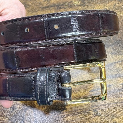 Cinturón de piel de anguila genuina vintage años 80 talla 38 pulgadas cordobés marrón dorado hebilla Corea - Imagen 2 de 7