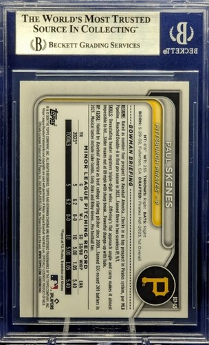 PAUL SKENES 2024 Bowman Chrome TRUE BLUE REFRACTOR /150 - BGS 9 Pirates - Picture 4 of 4
