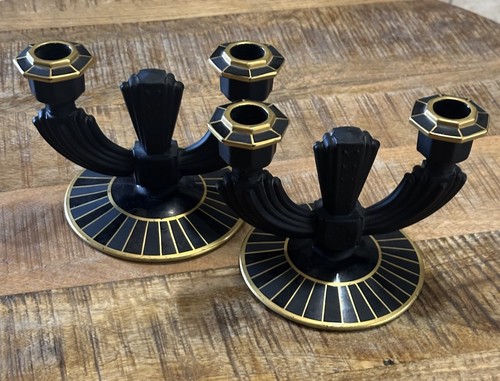 Vintage Art Deco Revival Schwarz & Gold Kerzenständer Set - 5 Stück (80er Jahre Stil) - Bild 4 von 11