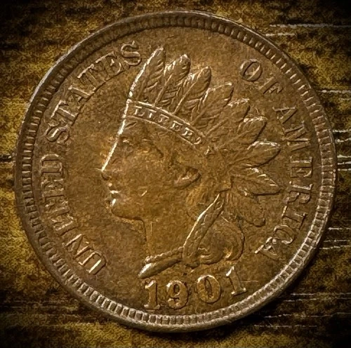 1901 Indian Head Cent Penny Full Liberty 4 Diamonds AU/Unc Nice Luster VIDEO