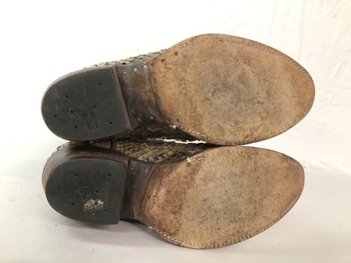 Men's Vintage Work Worn Brown & Beige Leather & Snakeskin Cowboy Boots - Foto 10 di 15