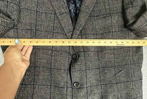 Tallia Long Coat Men XL Plaid Wool Blend Heavy Blue Velvet Collar Classic Lined - Picture 8 of 16