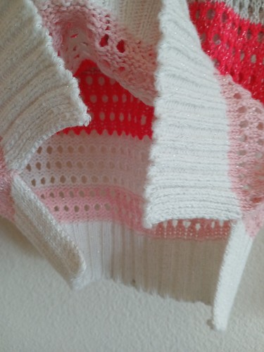 Poof Knit Sweater Girls 12 Pink White Stripe Hooded - Picture 6 of 10
