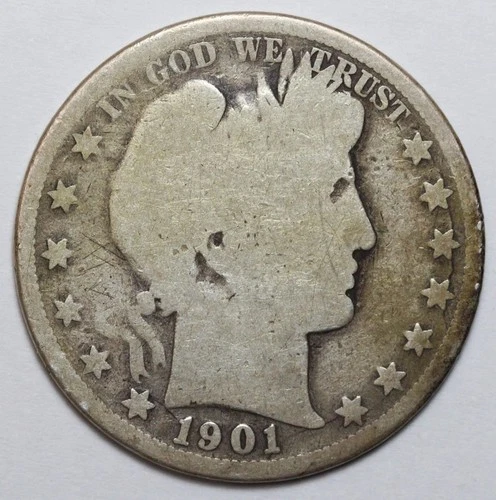 1901-S 50c Barber Silver Half Dollar - RAW - Nice Original Coin