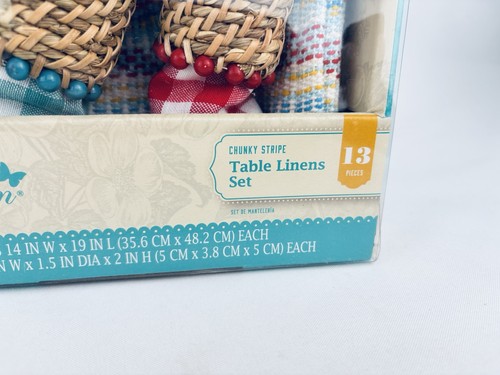 Pioneer Woman Chunky Stripe Table Linens 13 Piece Set Napkin Rings Placemats NEW - Picture 3 of 8