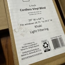 NEW- 29" X 64" 1 Inch Cordless Light Filtering Vinyl Blinds Privacy Screen White
