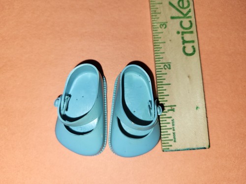 Top Vintage Aschenputtel blaue Puppenschuhe Paar Größe 0 Mary Janes seitlicher Knopf - Bild 5 von 6