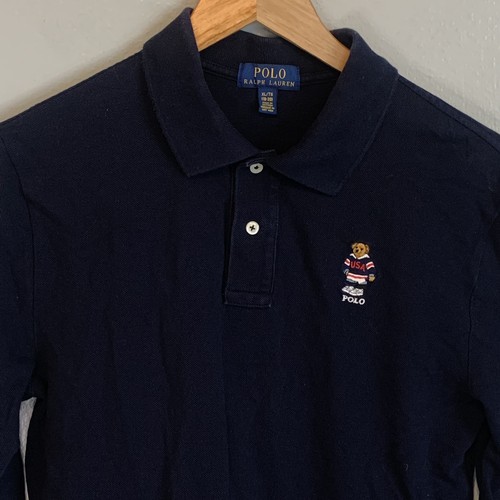 Polo Ralph Lauren Shirt Youth XL 18-20 BEAR USA Long Sleeve Boy Girl Preppy Navy - Picture 2 of 12