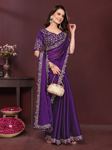 Designer Saree Ethnic Party Blouse Sari Wedding Bollywood Wear Indian Pakistani - Picture 3 of 9