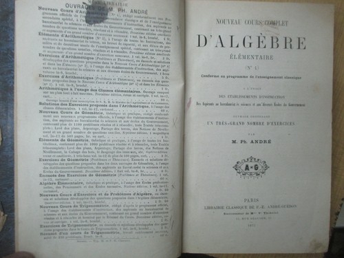 André "Nouveau Cours Complet d'Algèbre élémentaire" André Guédon 1875 - Imagen 2 de 5