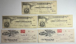 5 Rare 1897–98 Moosehead Lake Steamboat Co Fleet ME Bank Checks Maine Vignettes
