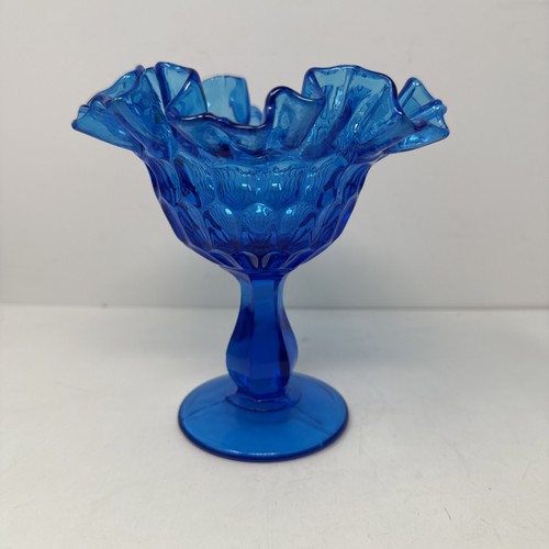 Vintage Fenton Colonial Blue Thumbprint Ruffled Edge Compote Candy Dish - Picture 4 of 6