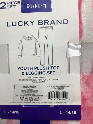 Lucky Brand Girl's Youth 2-Piece Plush Top & Legging Set Pink Camo, Size L 14/16 - Picture 3 of 5
