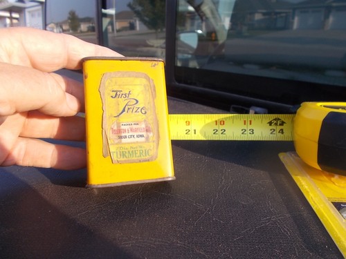 Vintage First Prize Turmeric Sioux City Iowa  Metal Tin