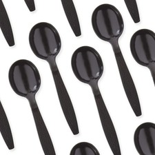 Extra Sturdy, Pro-Grade Plastic Soup Spoons 200 CT. Black, Heavy Duty Recycla...
