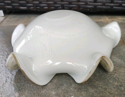 Vintage Murano Art Glass Bowl White Gold Flecks Bullicante Scalloped Edges - Picture 7 of 9