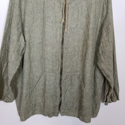 Flax Women Zip Up Hoodie Jacket Sz 3X 100% Linen Heathered Green Lagenlook - Picture 3 of 8