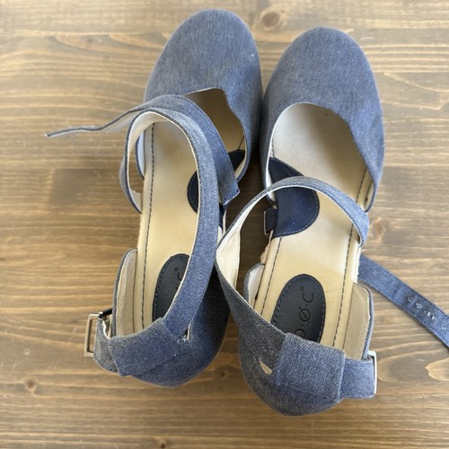 b.o.c Damenschuhe 10 blaue Denim Canvas Bree Espadrille Keilabsätze - Bild 7 von 9