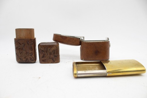 F x4 Antique Vesta Cases Inc. Leather Covered, Brass Plated Etc. - Picture 3 of 5