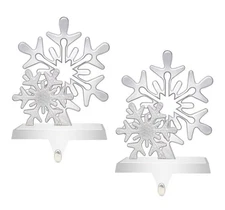 ✨ Silver Snowflake Christmas Stocking Holders – Set of 2 ✨