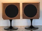 MCM Wollensak Stereo Speaker Set Walnut Cabinet Black Pedestal Beautiful Working