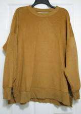 Aerie Oversized Fleece Sweatshirt L Mustard Yellow Soft Plush Side Slit Crewneck