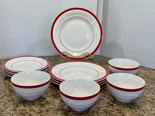 New 12  Set Of  Tieshan American Diner-Ware Dinner, Salad Plates & Bowls Red ENC