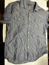 Perry Ellis Shirt Men's Navy Blue Large Short Sleeve Button Up