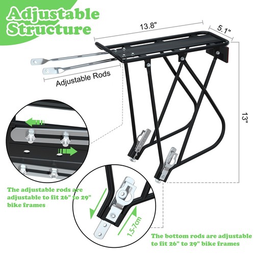 Bike Cargo Rack w/Bungee Cargo Net & Reflective Logo Universal Adjustable Bic... - Picture 2 of 9