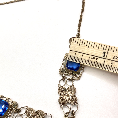 Antique Art Deco style Cameo pendant Filigree victorian silver 40cm blue stones - Picture 13 of 17