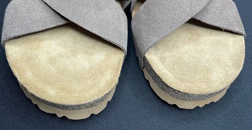 YOKONO Brown Suede Criss Cross Strap 2.25" Wedge Heel Slide Sandals Sz. 9.5 - Picture 3 of 7