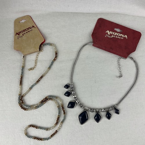 NWT 2 Arizona Jeans Necklaces Blue Stone Southwest Blue Copper AB Crystal Beads - Picture 2 of 9