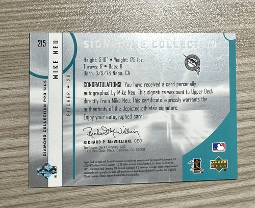 2004 Upper Deck Pro Sigs Signature Collection Mike Neu Auto - Picture 2 of 2