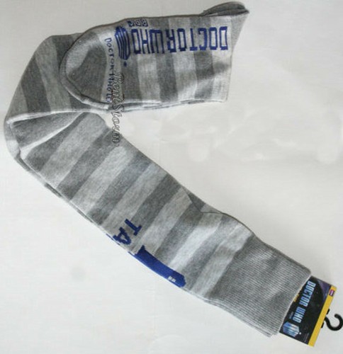 BBC Dr Doctor Who Azul Tardis Gris Rayas Sobre la Rodilla Calcetines 1 PAR NUEVO CON ETIQUETAS - Imagen 2 de 2
