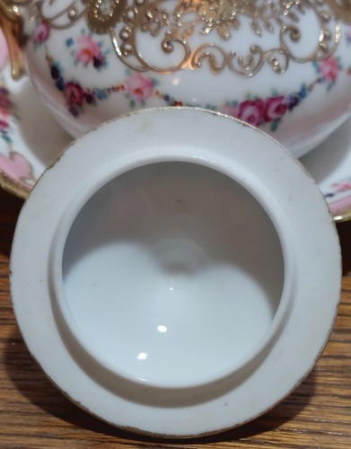 Vtg Noritake Nippon gold embossed lidded sugar dish w/attached underplate - Picture 15 of 18