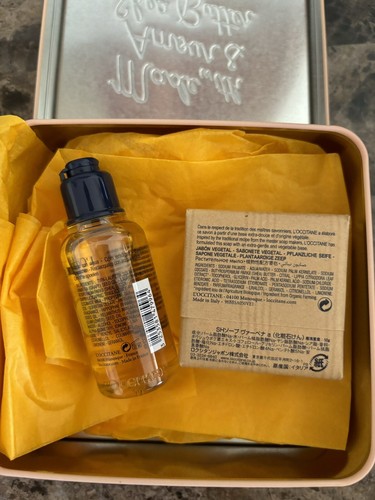 L’occitane Sample Gift Set Tin Gentle Soap 1.7 oz/Body Shower Oil 1.1 fl oz New - Picture 3 of 3
