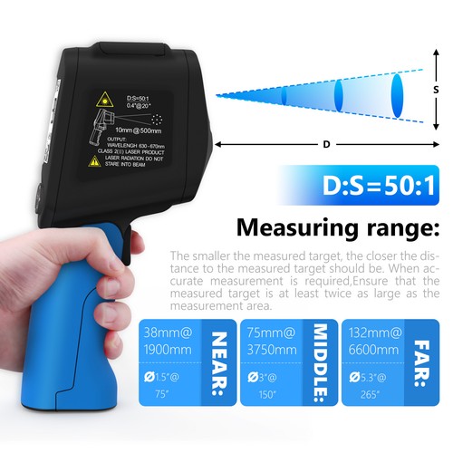 Industrial HoldPeak Infrared Thermometer -50℃-1880℃ Temperature Gun Flashlight - Picture 8 of 9