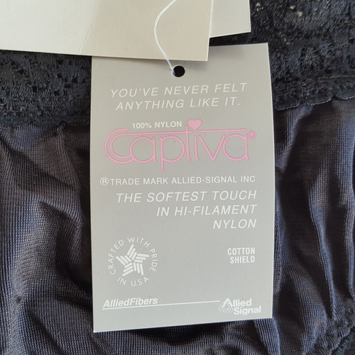 Vintage Captiva Silky Black Panties Size 8 Shiny Nylon & Lace High Cut NEW - Picture 4 of 7