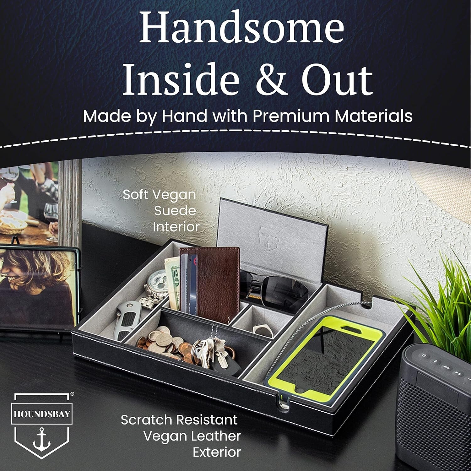 HOUNDSBAY Valet Tray for Men EDC Catch All Tray Men Dresser Valet Tray 