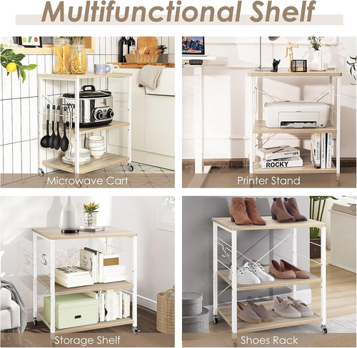 3-Tier Baker’S Rack, Kitchen Utility Serving Cart W/ 10 Removable Hooks, Standin - Picture 3 of 12