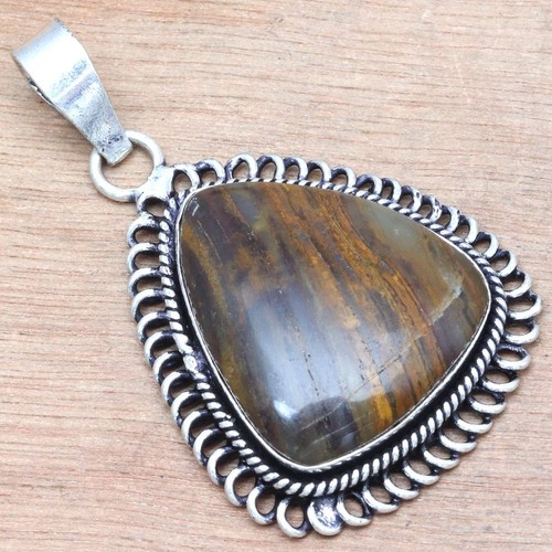 Pendant Bumble Bee Jasper Gemstone Mother'Day Gift Silver Jewelry 2" - Picture 3 of 7