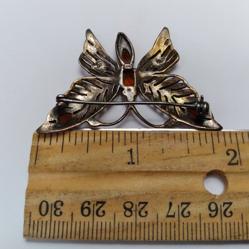 VINTAGE 925 STERLING SILVER BUTTERFLY BROOCH PIN 8g Ruby Aquamarine Garnet - Picture 6 of 8
