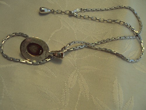 VINTAGE 16" SILVER TONE BLUE MOON STONE PENDANT NECKLACE SAC #XM - Picture 4 of 4
