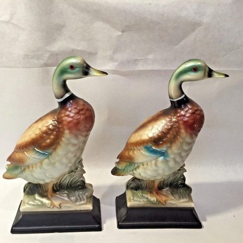 2 Vtg Pr Matching Ceramic Porcelain 9" Mallard Drake Duck Figurines w Base Japan - Picture 3 of 5