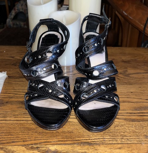 Christian Dior Bubble Sandals Black Lizard-Embossed Leather 36.5 6 Strappy Heel - Picture 2 of 10