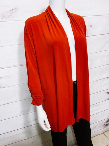 Susan Graver Womens Open Front Cardigan Top Size L Orange Stretch - Picture 2 of 6