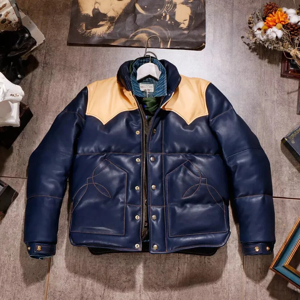 Men's Puffer Bomber Real Lambskin Leather Quilted Bomber Jacket - Dual Color