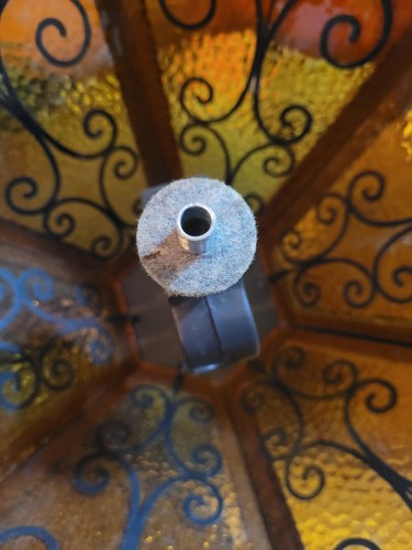 Mid Century Spanish Revival Swag Glass Panel Hanging Lamp Vintage Medieval Look - Picture 6 of 9