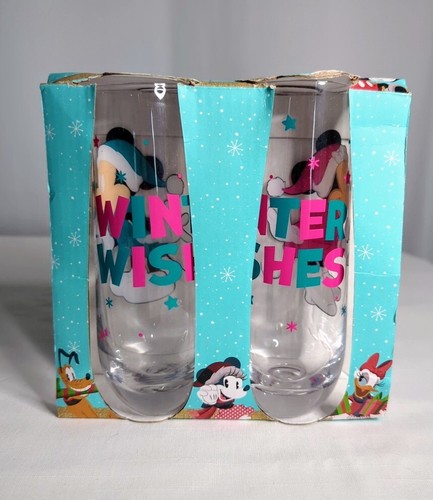 DISNEY MICKEY & MINNIE MOUSE STEMLESS CHRISTMAS 9 OZ FLUTE GLASSES - Picture 2 of 3